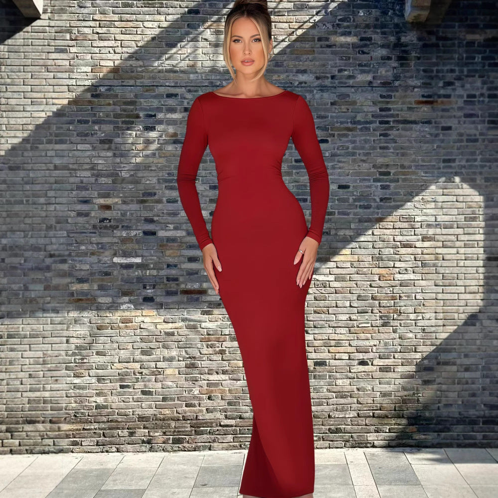 Damen Maxikleid Langarm Elegantem Ausschnitt Eveloria