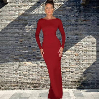 Damen Maxikleid Langarm Elegantem Ausschnitt Eveloria