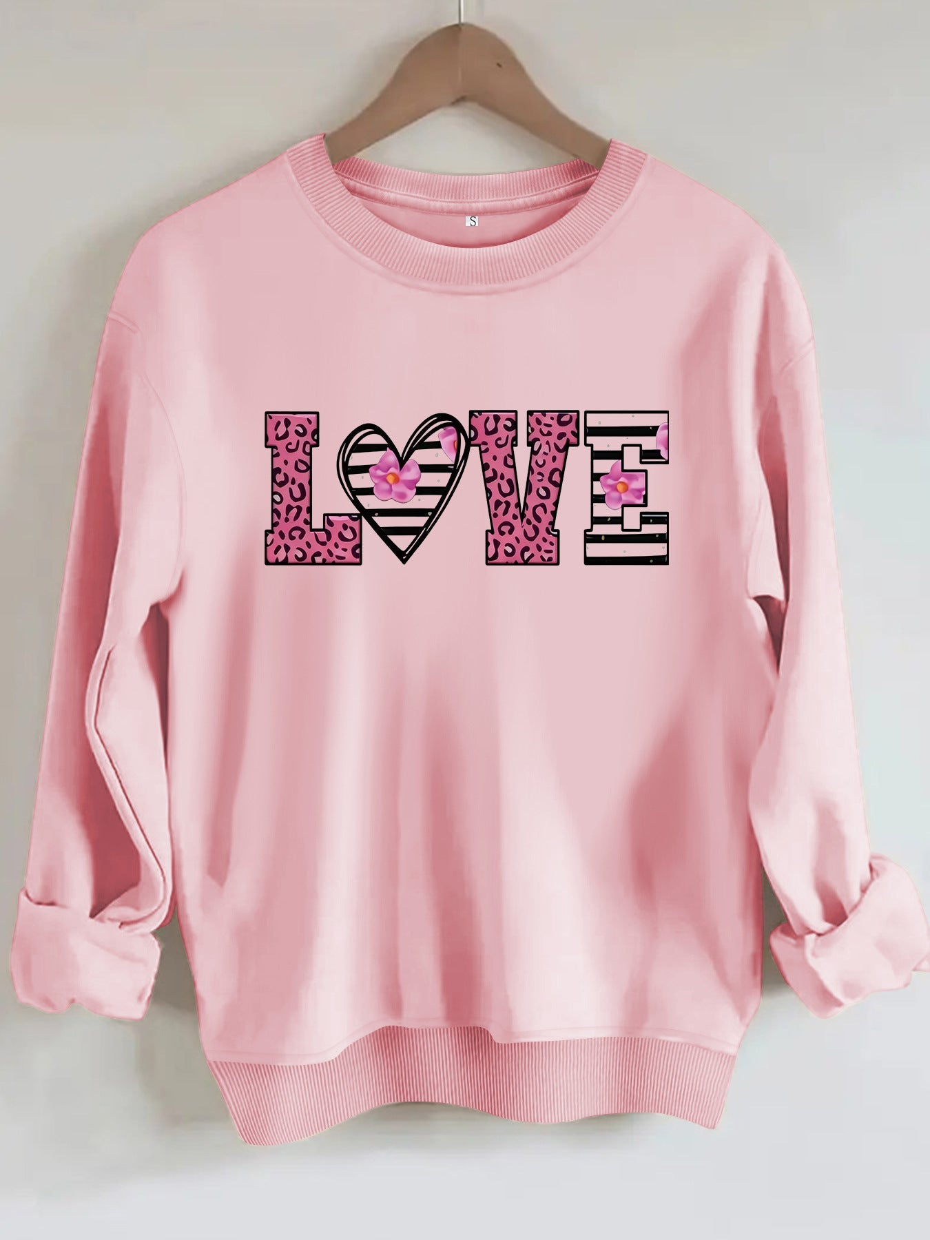 Damen Sweatshirt Leopardenherz-Design Komfortschnitt Grau
