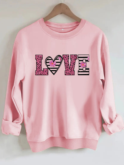 Damen Sweatshirt Leopardenherz-Design Komfortschnitt Grau