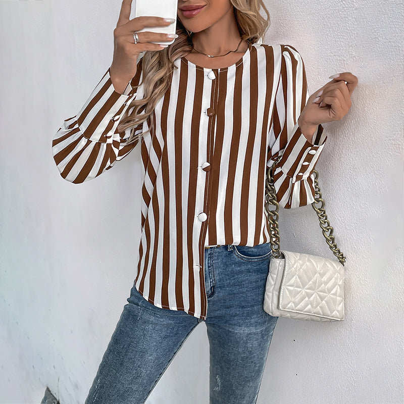 Damen Bluse Gestreift Puffärmel Weiß - Eveloria