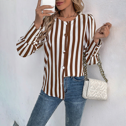 Damen Bluse Gestreift Puffärmel Weiß - Eveloria
