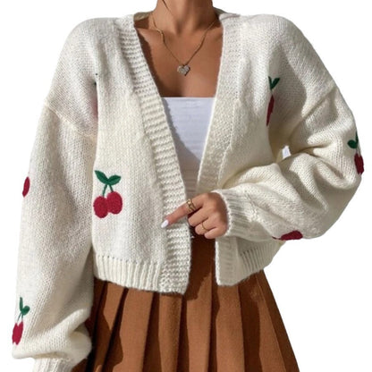 Damen Strickjacke Kuschelig Fruchtstickmuster Weit Eveloria