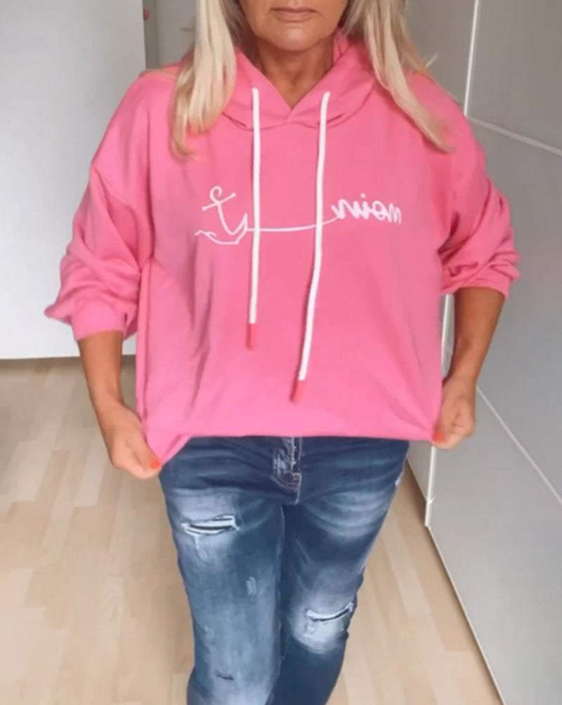 Damen Kapuzenpullover mit Schriftaufdruck und Taschen