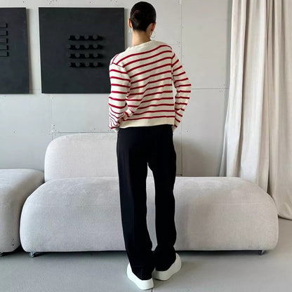 Damen Strickjacke Gestreift mit Knöpfen Eveloria