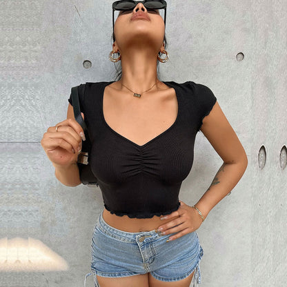 Damen Cropped Elastisch V-Ausschnitt Eveloria