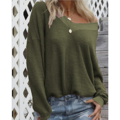Damen Oversized Pullover Baumwoll V-Ausschnitt Rippdetails Grau