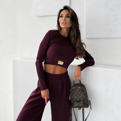 Damen Bequemes Set Cropped Oberteil Weite Jogginghose