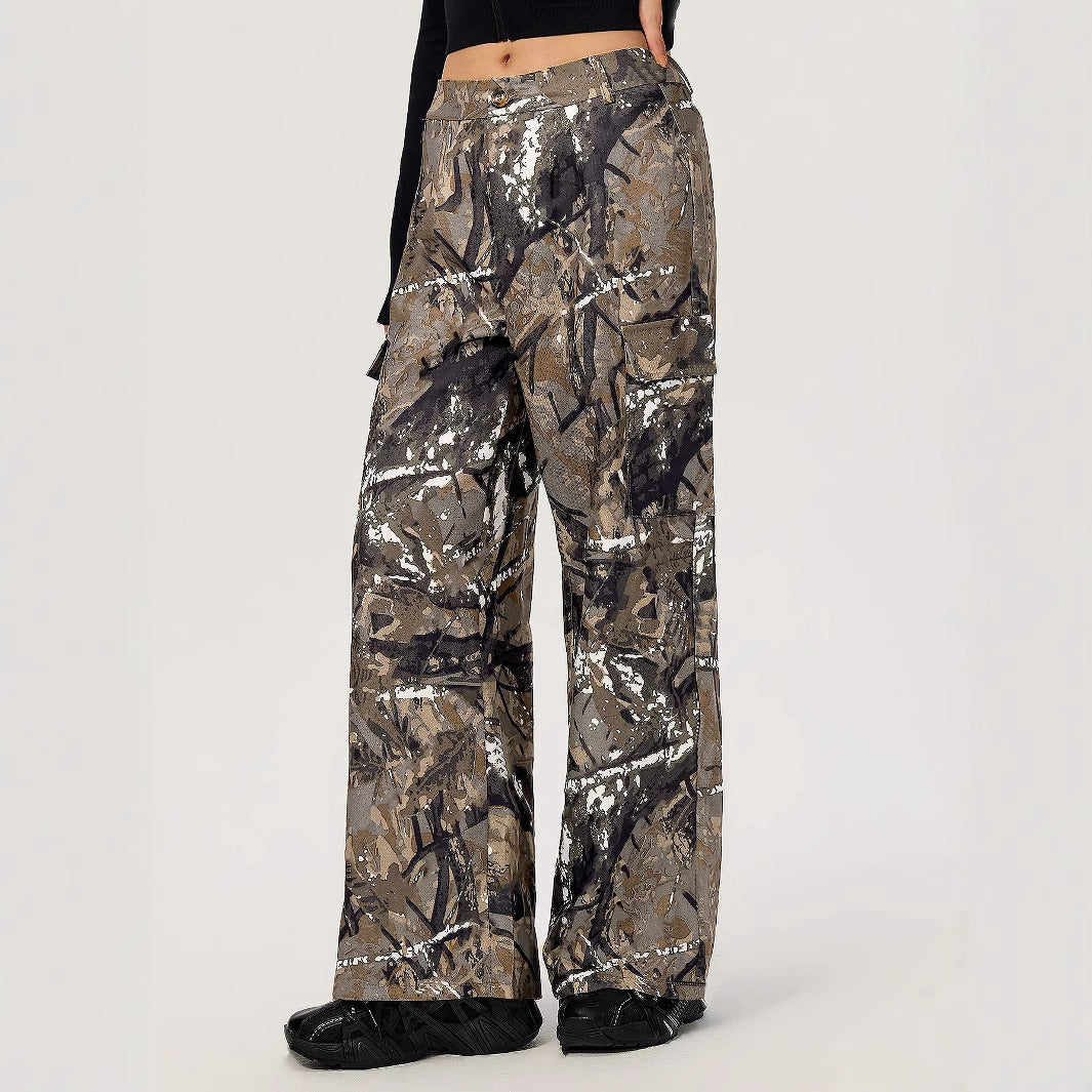 Damen Cargohose Camouflage Modern Baumwolle Beige