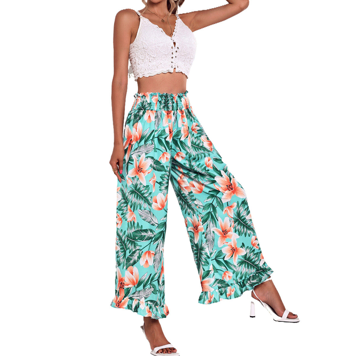 Damen Strandhose Elastischer Bund Floralmuster Eveloria