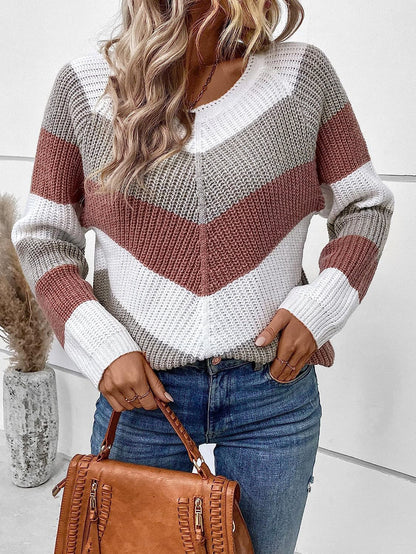 Damen Strickpullover Chevron Muster