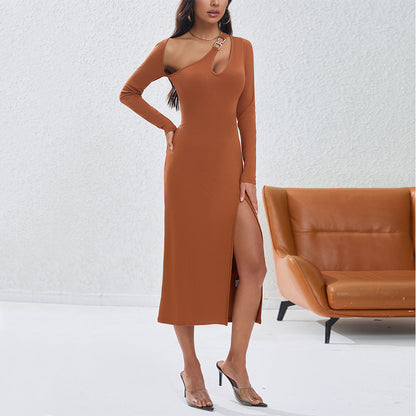 Eveloria Damen Langarmkleid Figurbetont Asymmetrisch