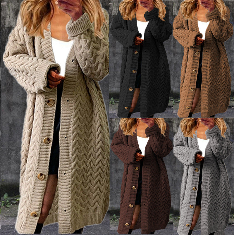 Damen Grobstrickjacke Strukturiertes Zopfmuster Knöpfe Beige - Eveloria