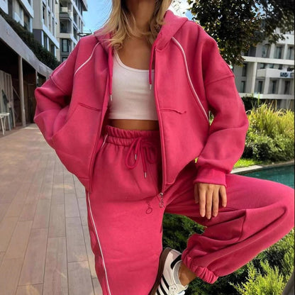 Damen Hoodie Jogginganzug Elastischer Bund Bequeme Taschen