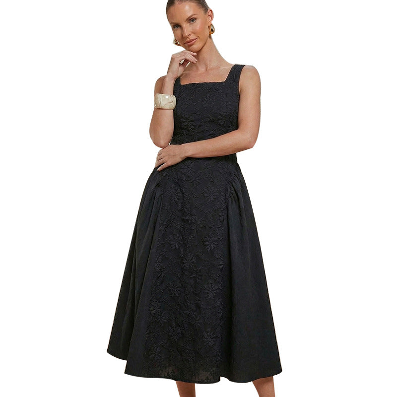 Damen Maxikleid Florale Stickerei Weit Rock Eveloria