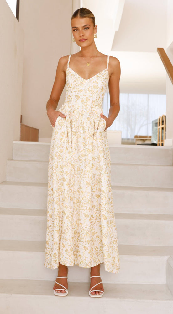 Damen Maxikleid feines Floralmuster Spaghettiträger Eveloria