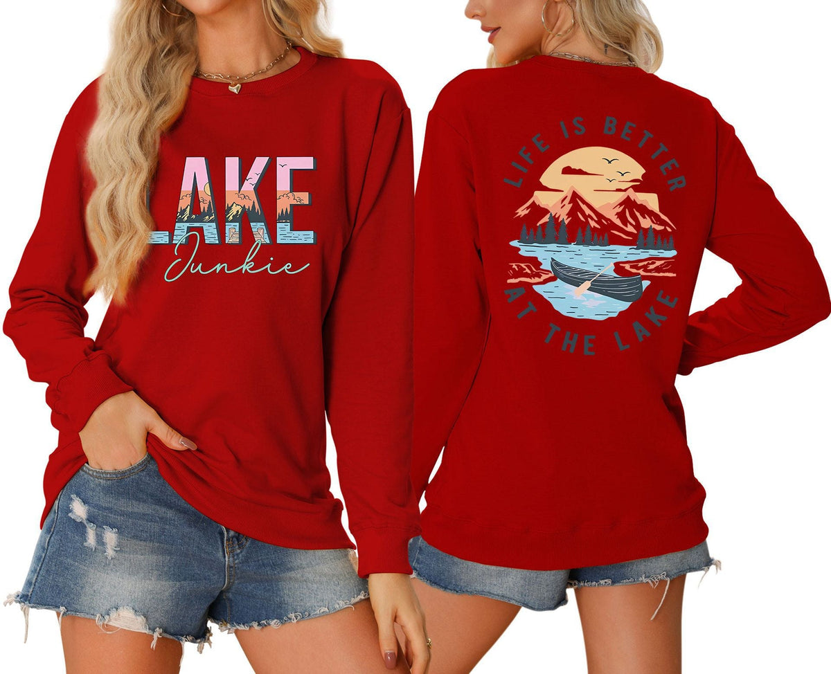Damen Langarmshirt Lake-Motiv Leicht Baumwolle Weiß