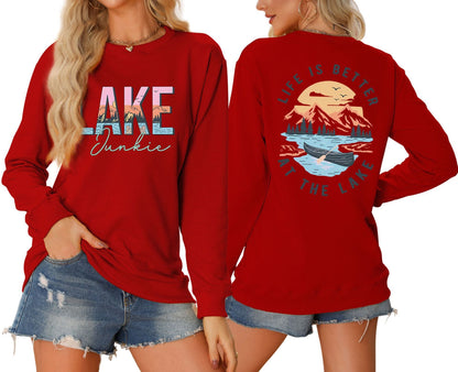 Damen Langarmshirt Lake-Motiv Leicht Baumwolle Weiß