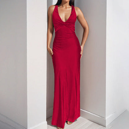 Damen Satinkleid Elegant Wickeldetail Eveloria