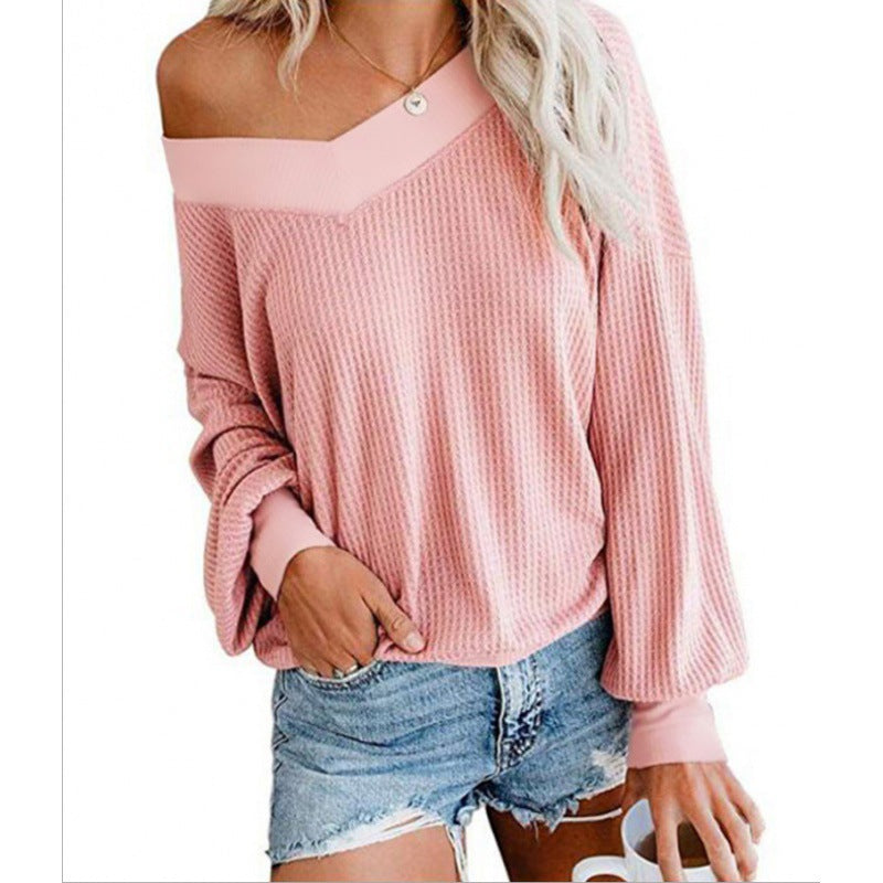 Damen Off-Shoulder Strickpullover Voluminöse Ärmel