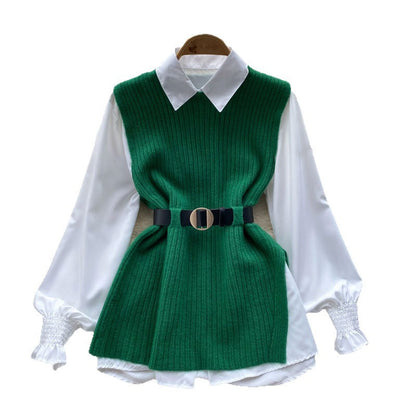 Damen Strickkleid Elegante Blusenoptik Eveloria