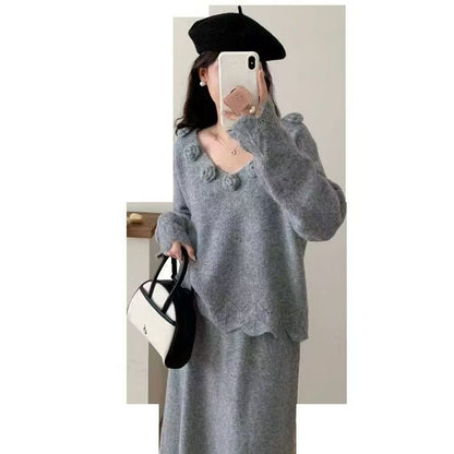 Damen Strickkleid Blütenapplikationen Elegant Eveloria