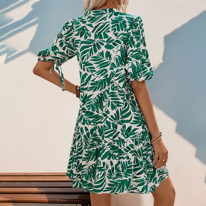 Damen Blusenkleid Botanischer Druck Feminin