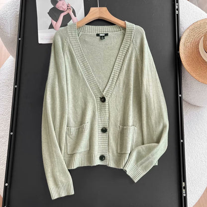 Damen Strickjacke Elegantes Design Praktische Taschen Anthrazit