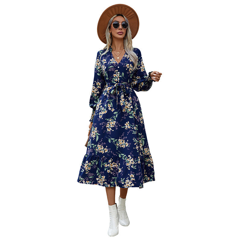 Damen Wickelkleid Floral Muster Voluminöse Ärmel Eveloria