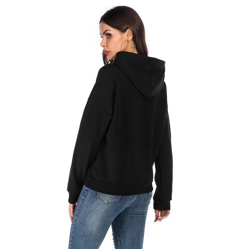 Damen Kapuzenpullover Statement-Print seitliche Taschen