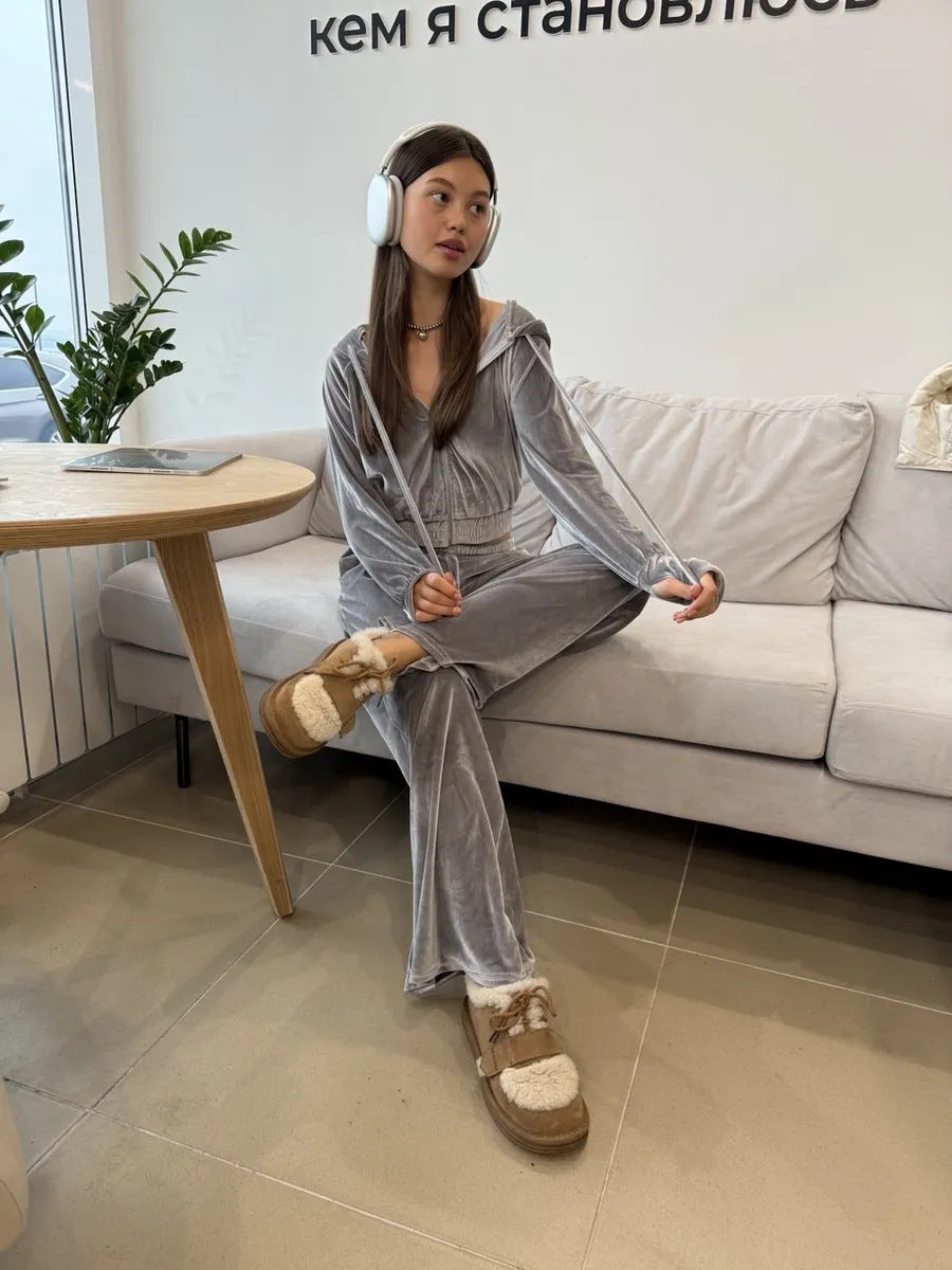 Damen Fleece-Loungewear-Set Sportlich Elegant