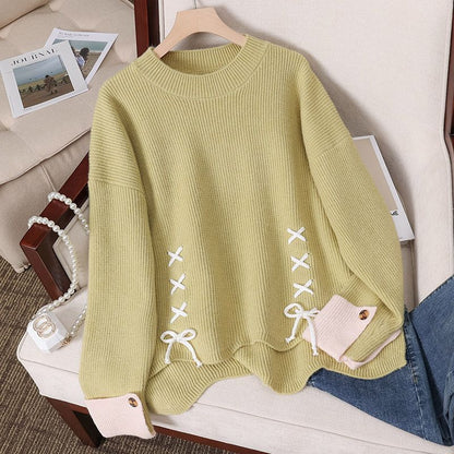 Damen Grobstrickpullover Schnürdetails Eveloria
