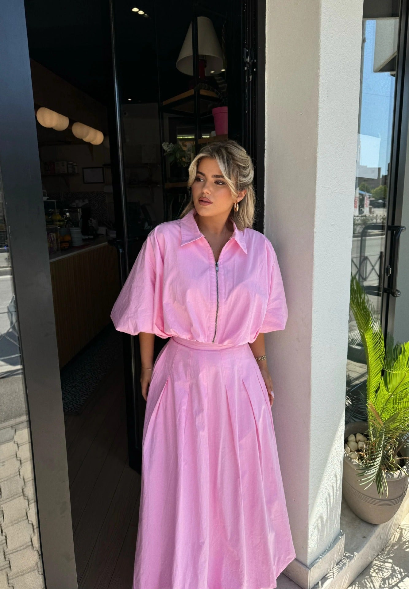 Damen Maxikleid Hochgeschlossen Weit