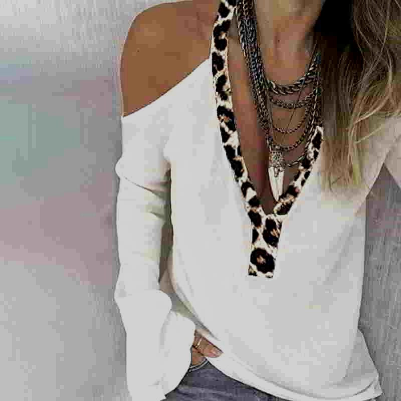 Damen Leopardenmuster Schulterfrei Eveloria