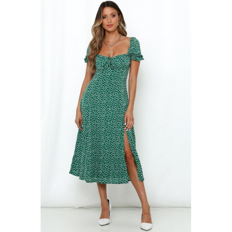 Damen Midi-Kleid Blumenmuster Seitenschlitz Eveloria