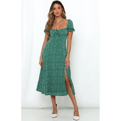 Damen Midi-Kleid Blumenmuster Seitenschlitz Eveloria