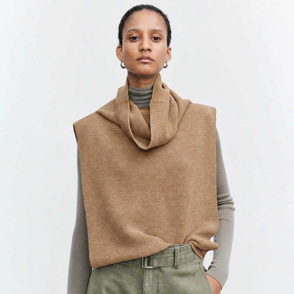 Damen Strickweste Lässig Hochgeschlagener Kragen Beige