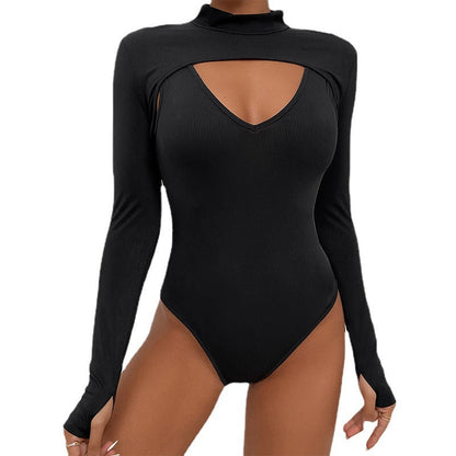 Damen Langarmbody Cut-Out Design Hochgeschlossen Eveloria