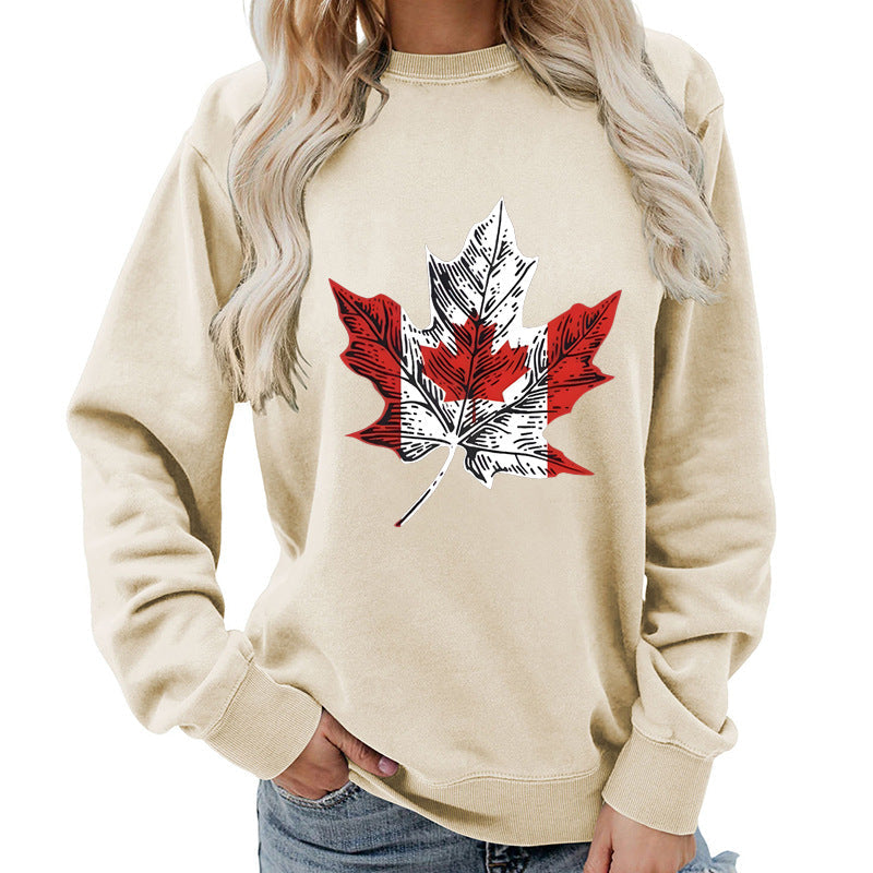 Damen Sweatshirt Ahornblatt-Motiv Gemütlich Grün Eveloria