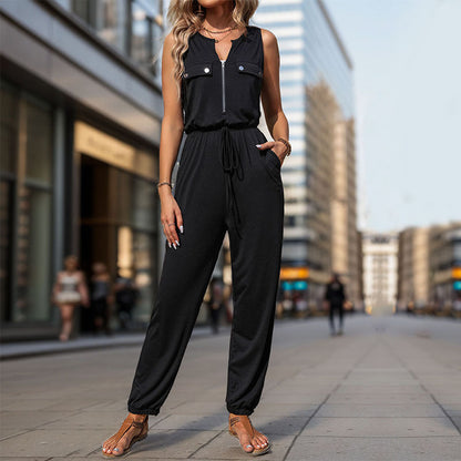 Damen Jumpsuit mit Taschen und verstellbarem Taillenzug