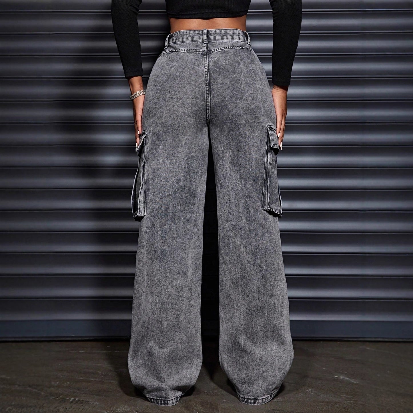 Damen Cargo-Jeans Hoher Bund Praktische Seitentaschen Blau Eveloria