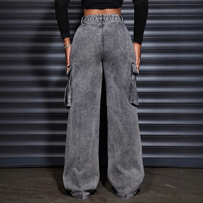 Damen Cargo-Jeans Hoher Bund Praktische Seitentaschen Blau Eveloria
