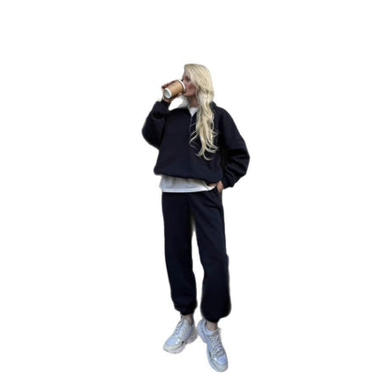 Damen Oversized Hoodie Jogginghose Set Baumwolle Beige
