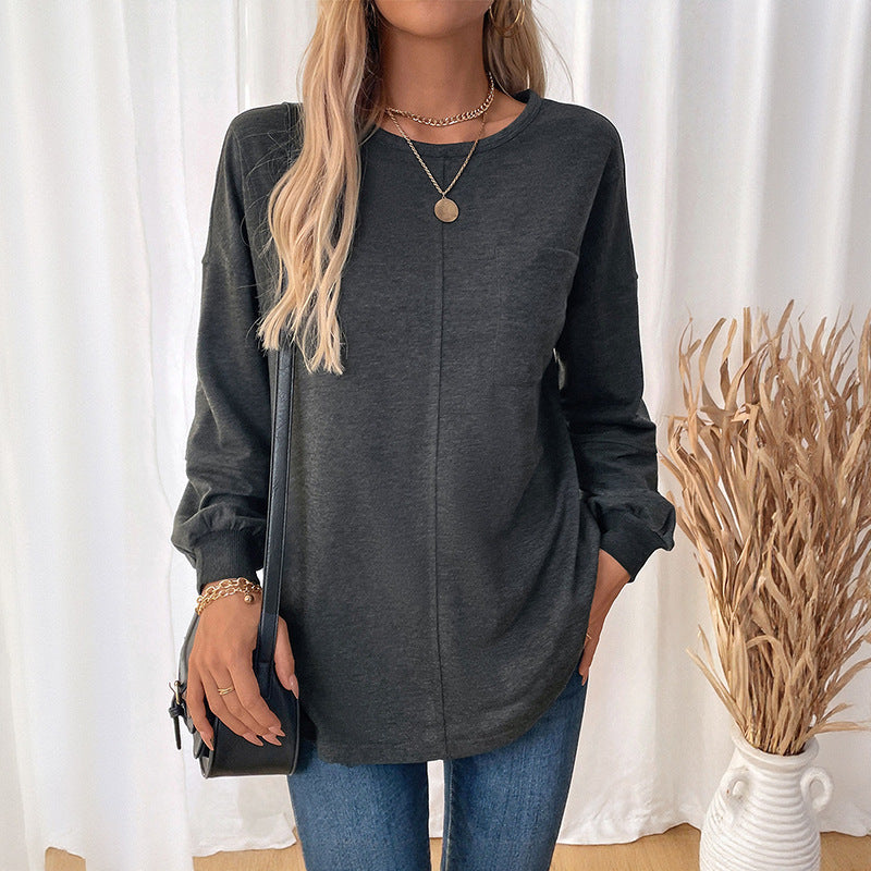 Damen Langarmshirt Rundhals Baumwolle Beige