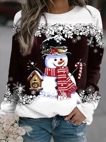 Eveloria Damen Sweatshirt Weihnachtsschneemann Langer Ärmel