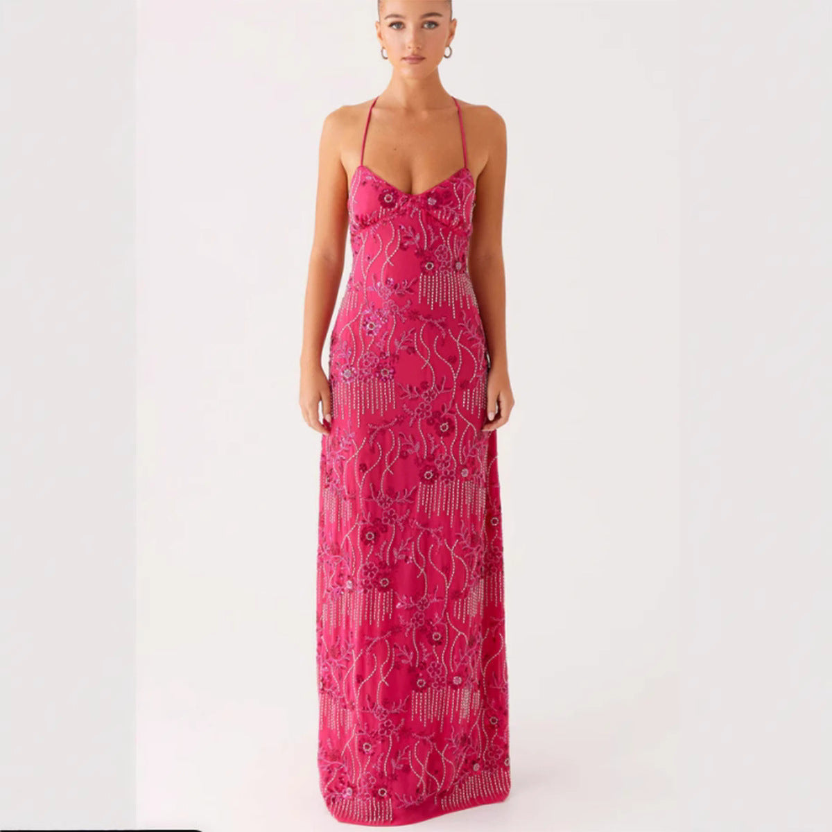 Damen Maxikleid V-Ausschnitt mit Applikationen Eveloria