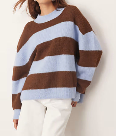Damen Oversized Strickpullover Gestreift Weit Eveloria