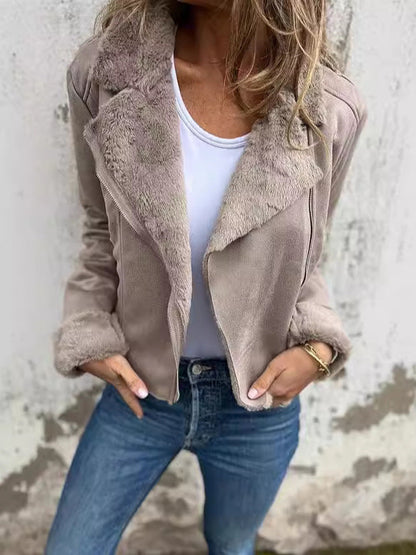 Damen Bikerjacke Fleecegefüttert Revers Schwarz Eveloria - Eveloria