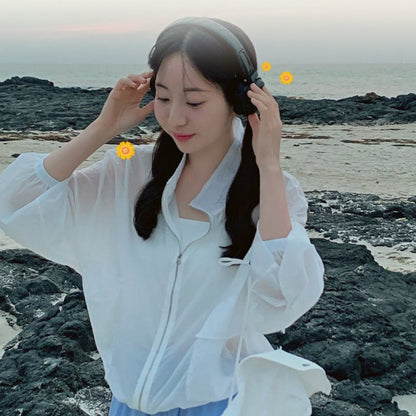 Damen Leichtjacke Windjacke Reißverschluss Kängurutasche