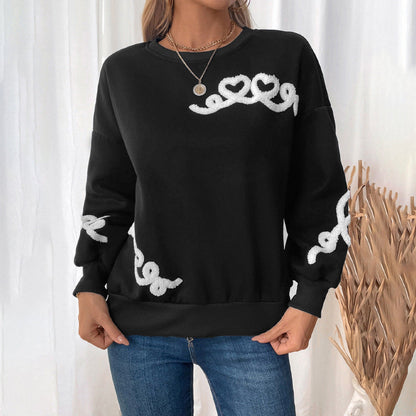 Damen Pullover Herzen-Applikation Locker